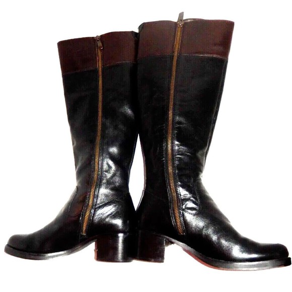 Vince Camuto Duke Women's 7B Tall Leather Riding Boots Side Zip Black Brown - Picture 9 of 11